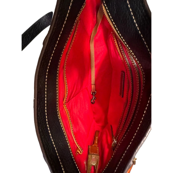 DOONEY & BOURKE LEXINGTON Black Brown Pebbled Leather Shoulder Tote Purse Bag - Picture 9 of 12